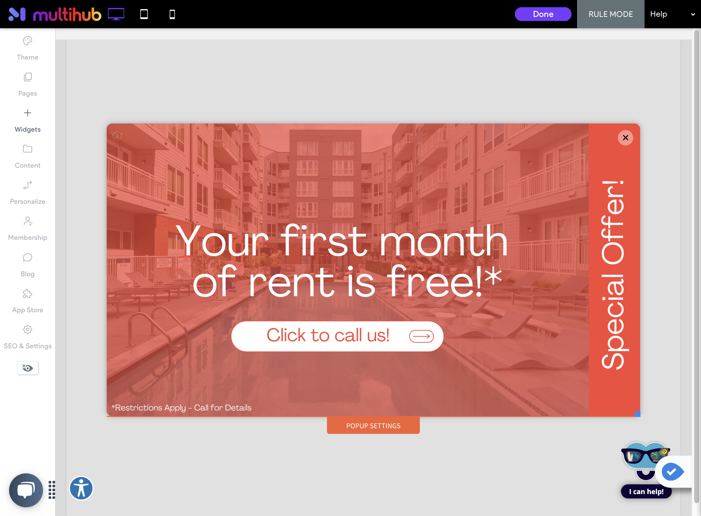 Create and design your pop up
