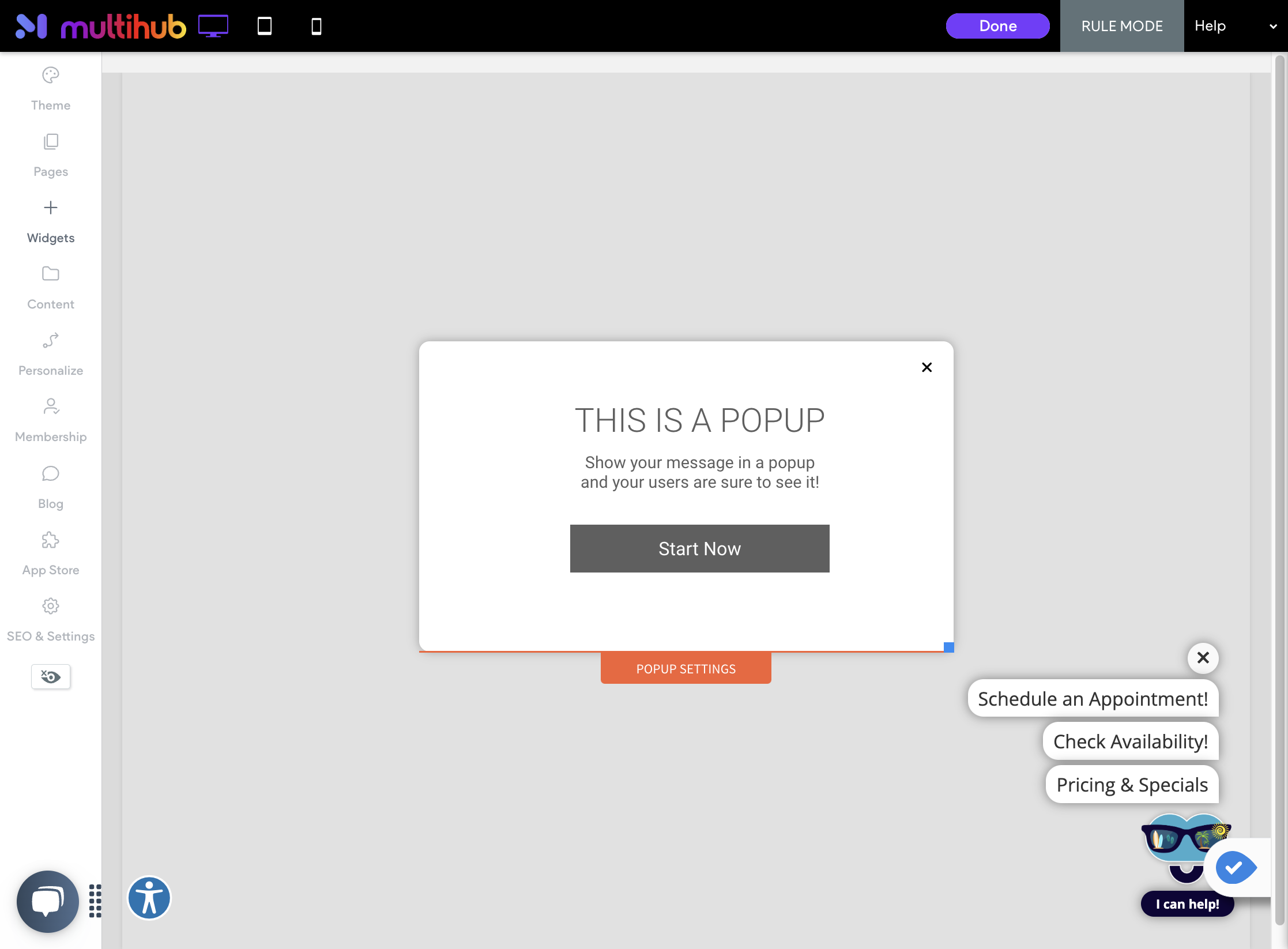 Click on POPUP SETTINGS