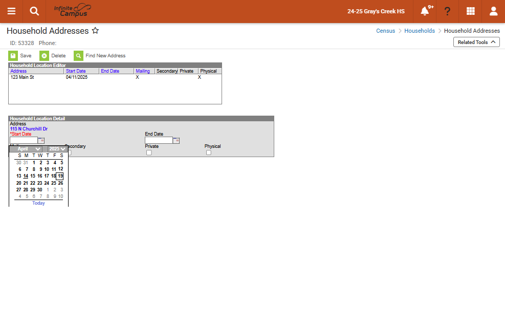 Select the Address Start Date