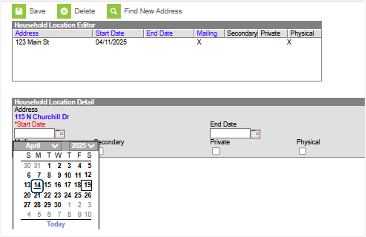 Select the Address Start Date