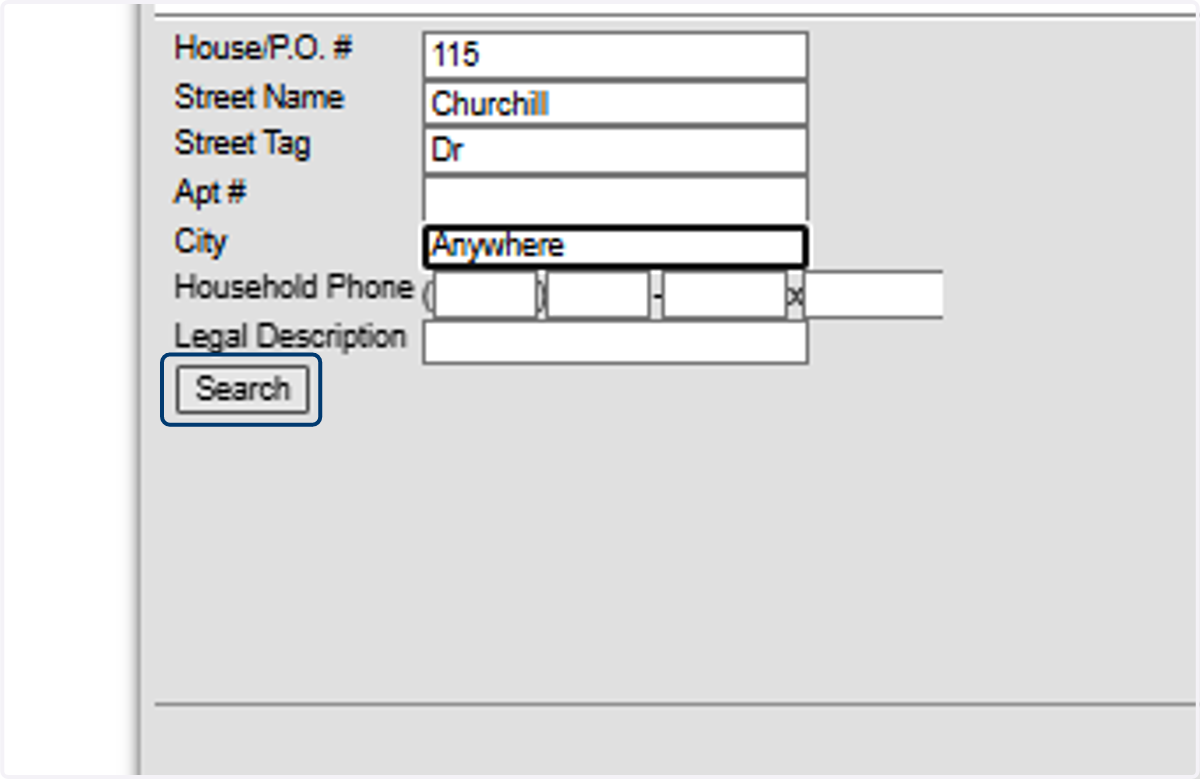 Enter the New Address Information & Select Search
