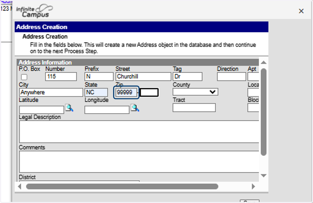 Complete the Address Fields