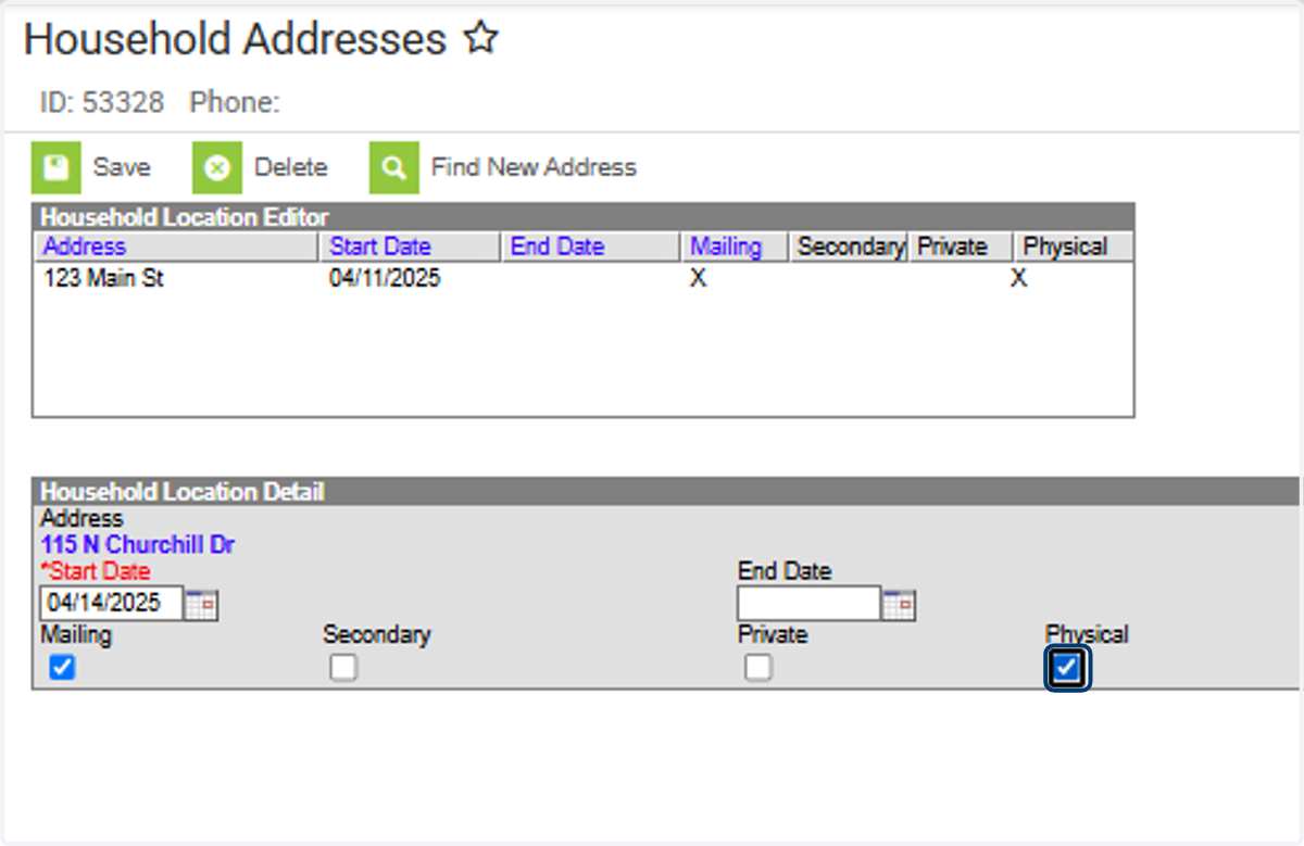 Check Mailing and Physical as applicable.