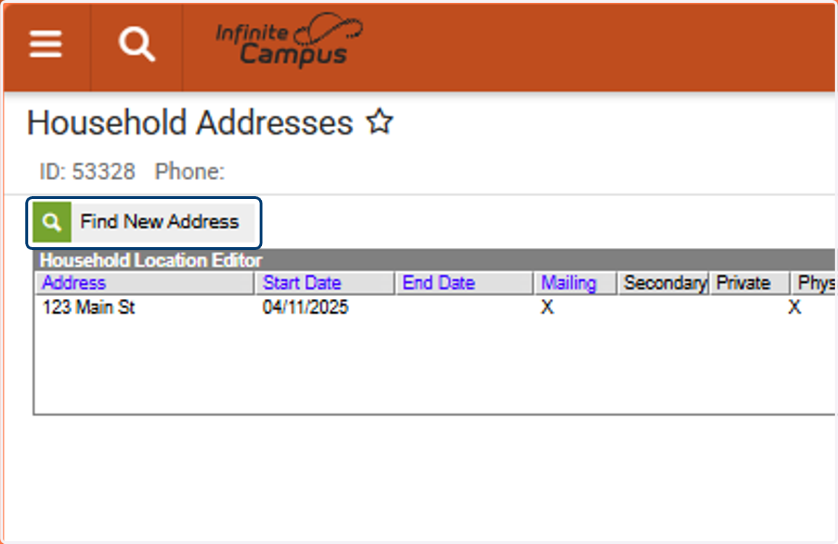 Click on Find New Address