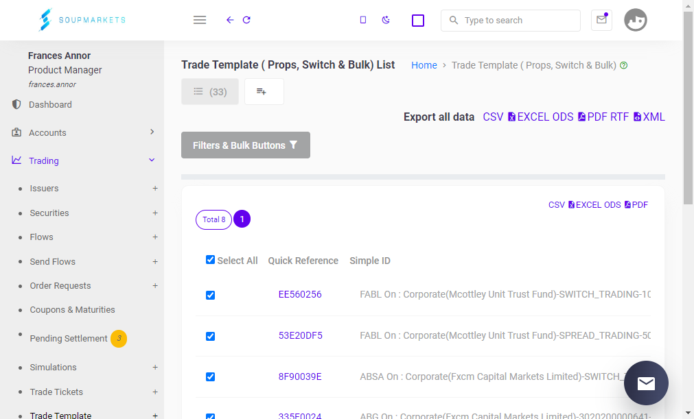 Click on Filters & Bulk Buttons …