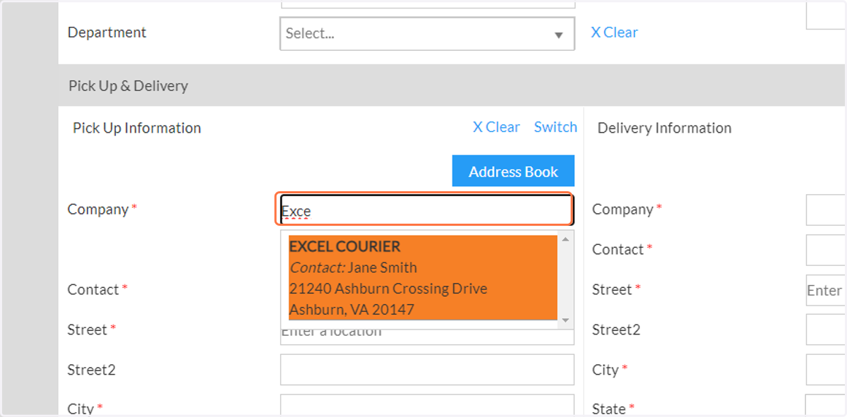 Complete Pick Up Information Section…