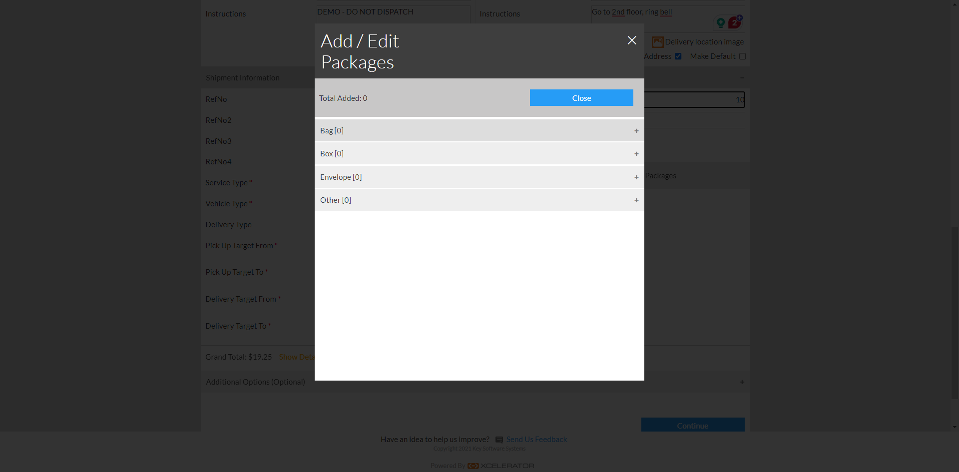 Select the type of package you need delivered to expand your options.