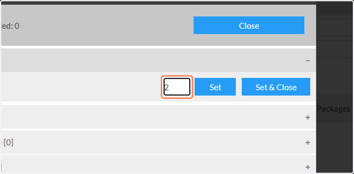 Add the quantity, click 'Set' and, below that set the weight for EACH package