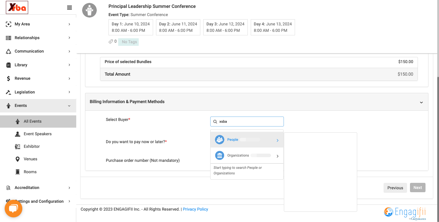 Search billing organization.
