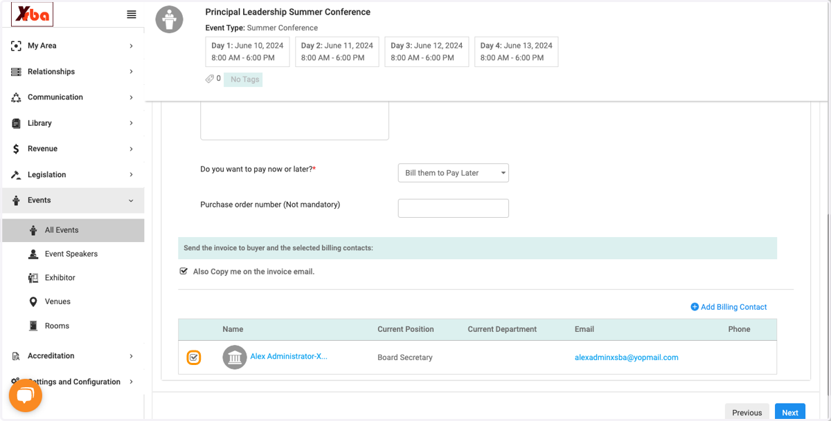 Select Billing Contact