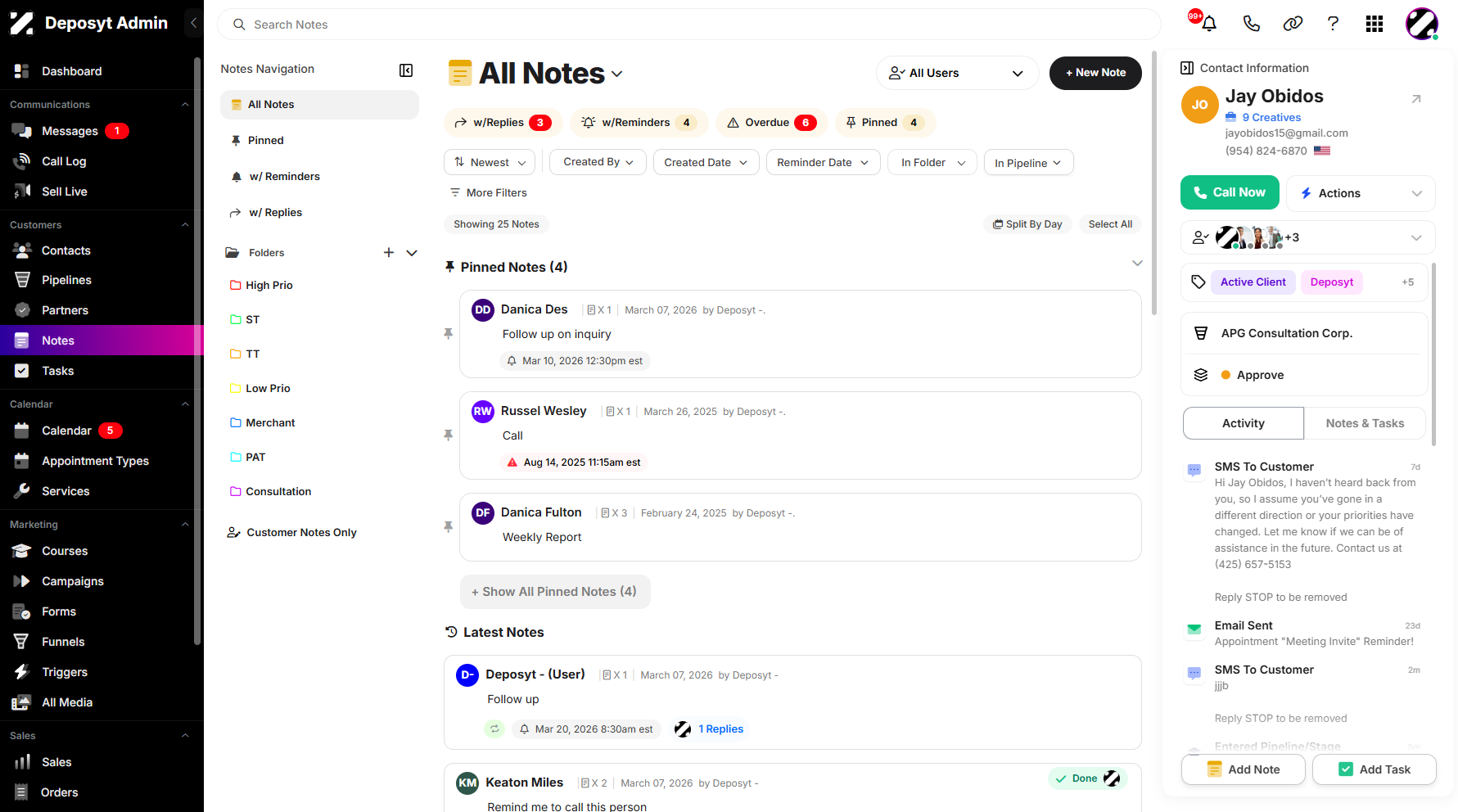 Step 1: On your Dashboard, navigate to the Notes tab under the Customers section. 