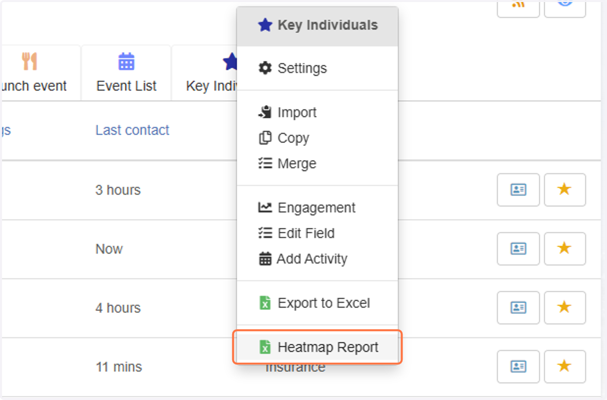 Right-click your List and choose Heatmap Report