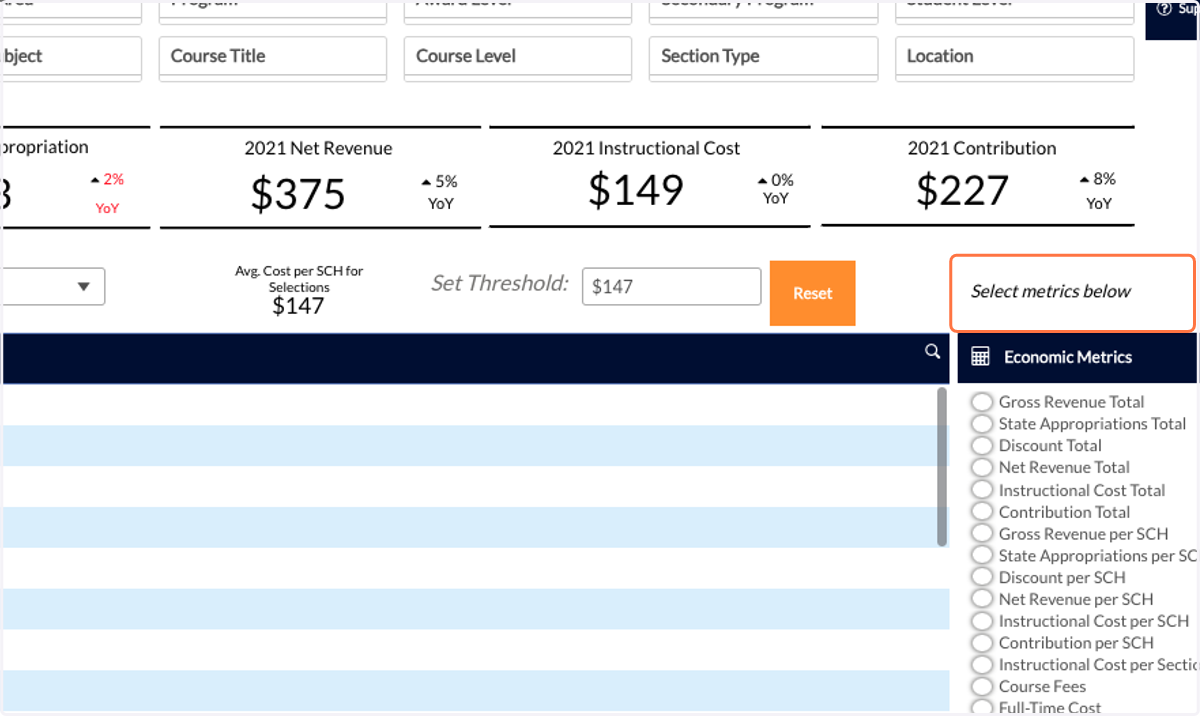 Next, you need to select the metrics you would like to include in the table.