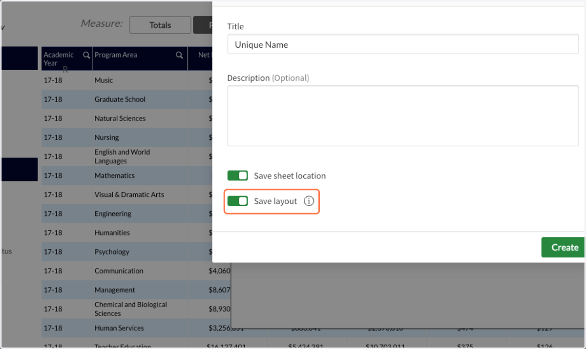The “Save Layout” option is often helpful as it will save any sorting or formatting that you have done. For example, if you have a table that is sorted based on a specific metric, the “Save Layout” option will keep that sorting when you return to it.