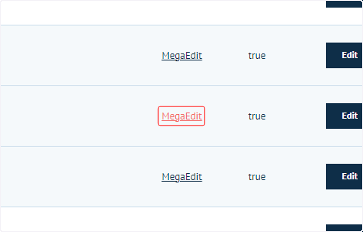 To remove this and ensure the product loads with no variables visible, begin by navigating to the product's MegaEdit settings