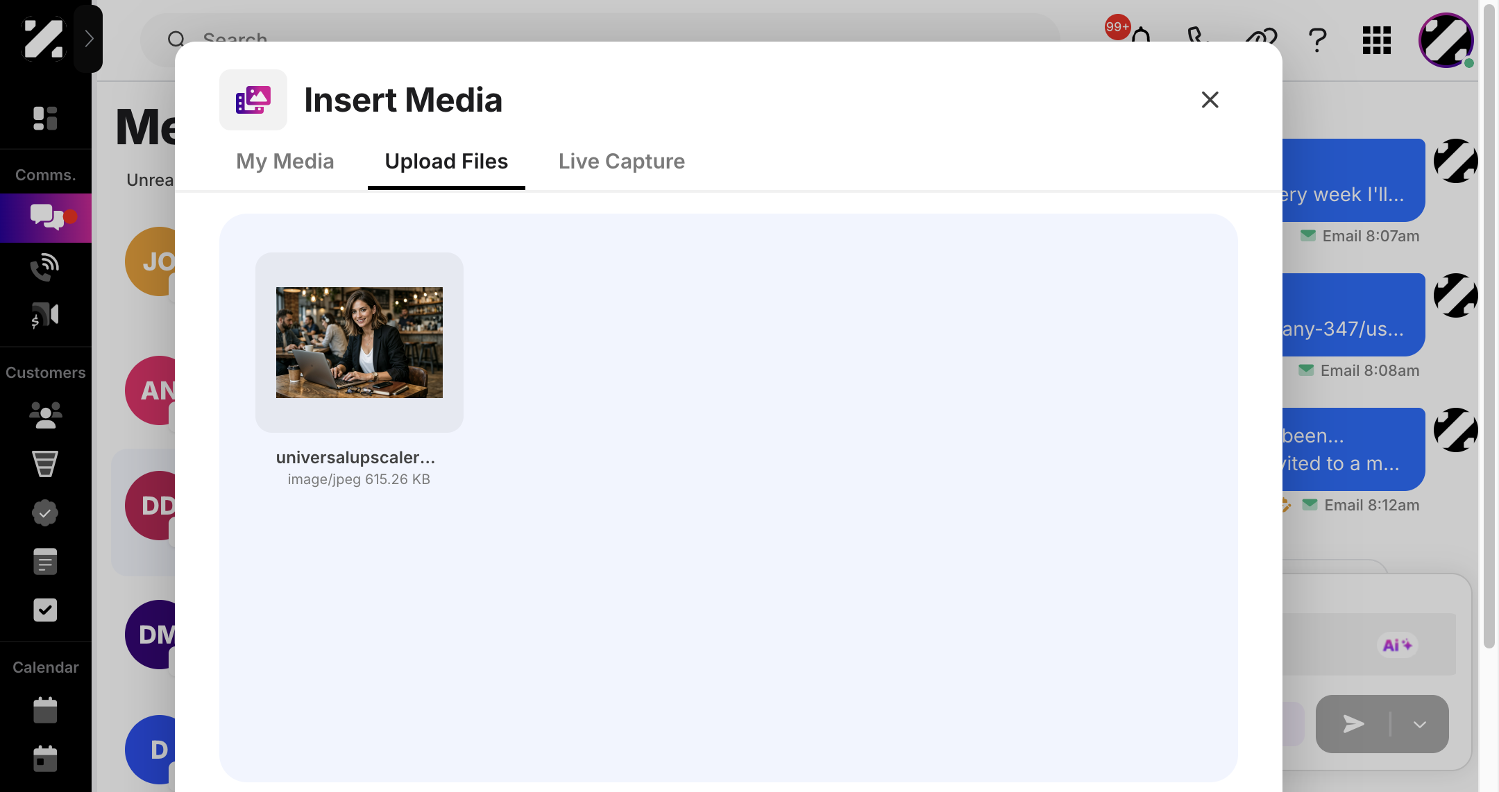 Select a file from the upload menu.