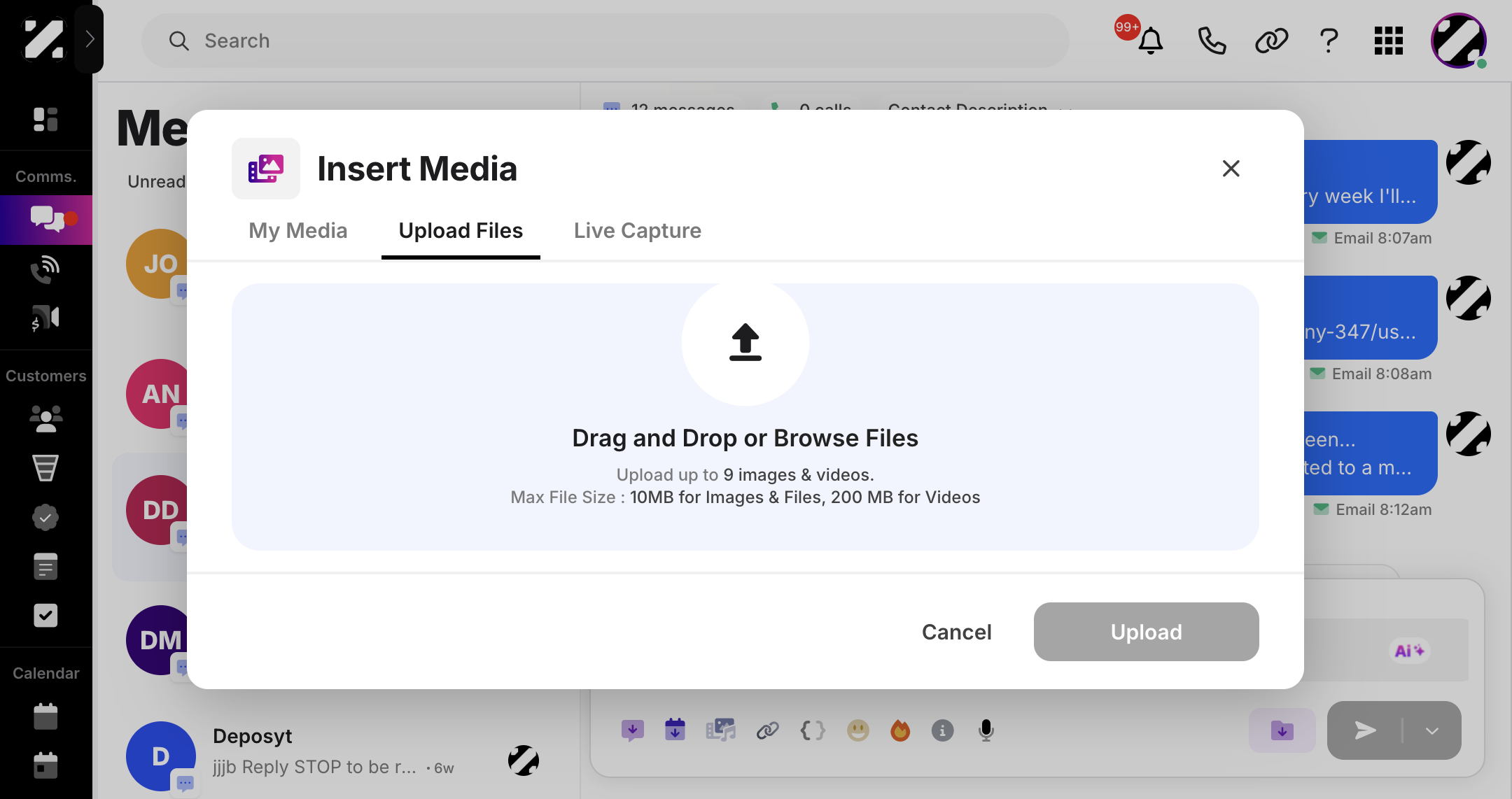 Insert Media by Uploading a File