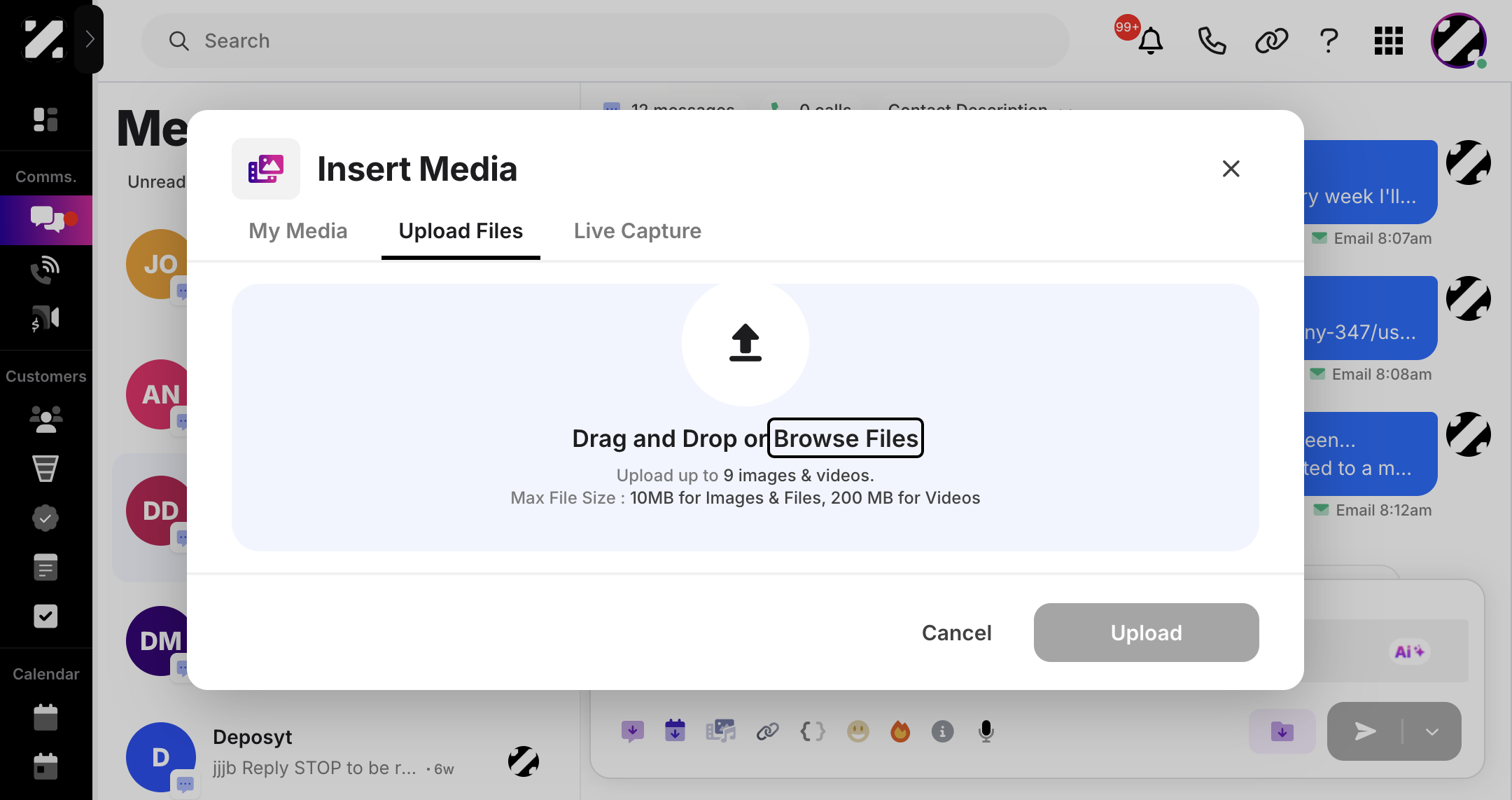 From here, you can drag and drop your files or browse files.