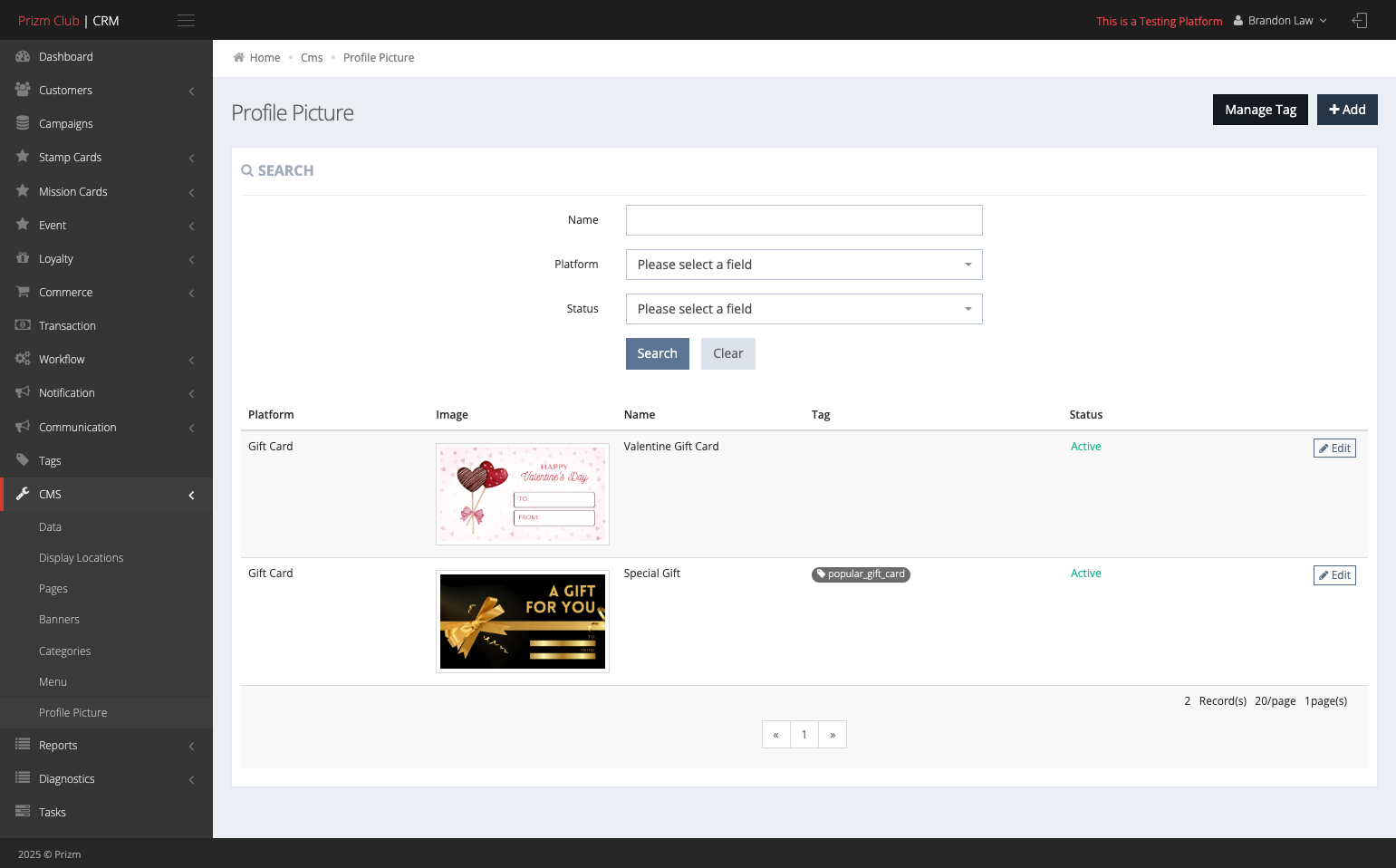 Click on Manage Tag