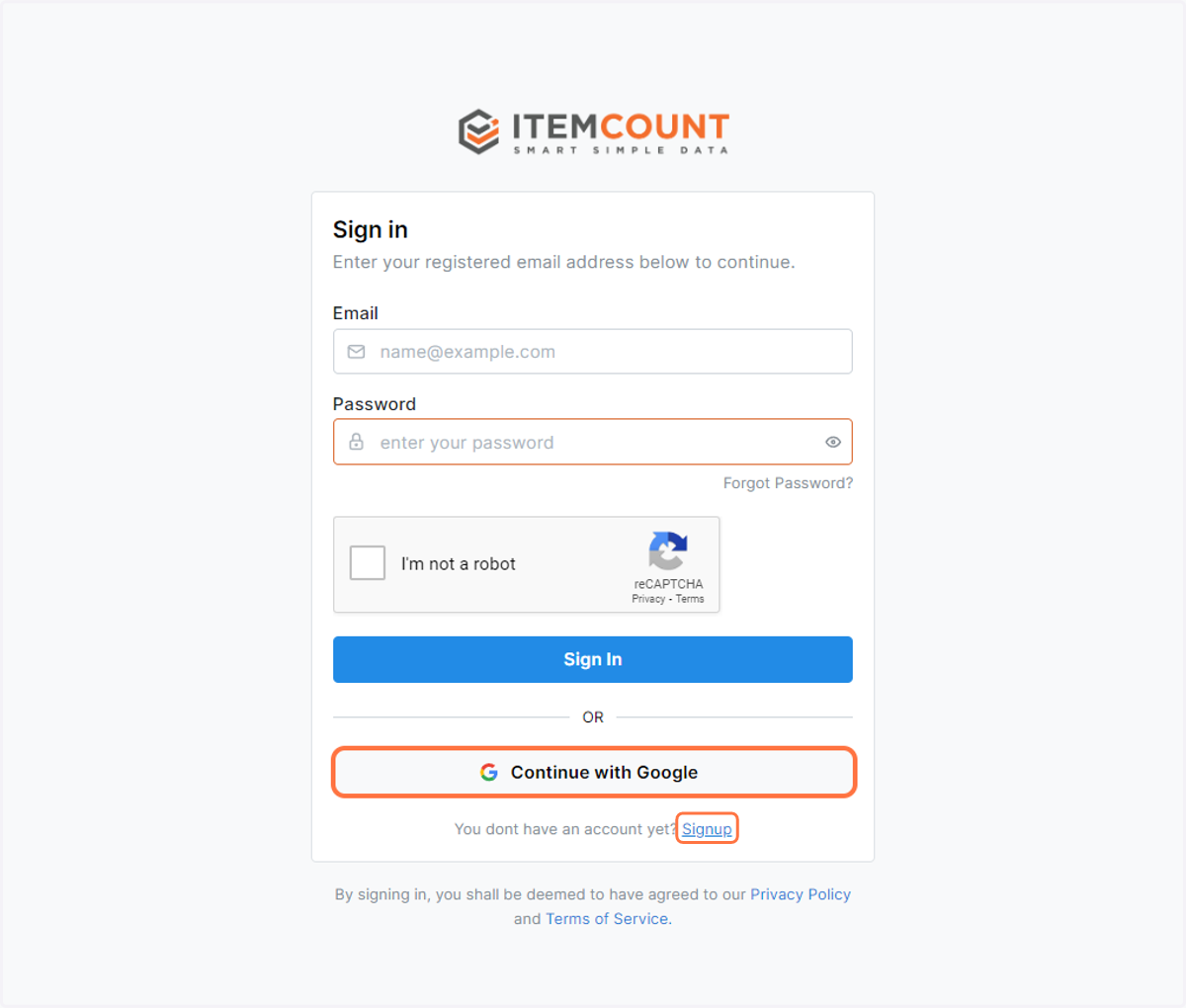 Please click Sign up if you are a new user. Alternatively, you might continue using your Google account.