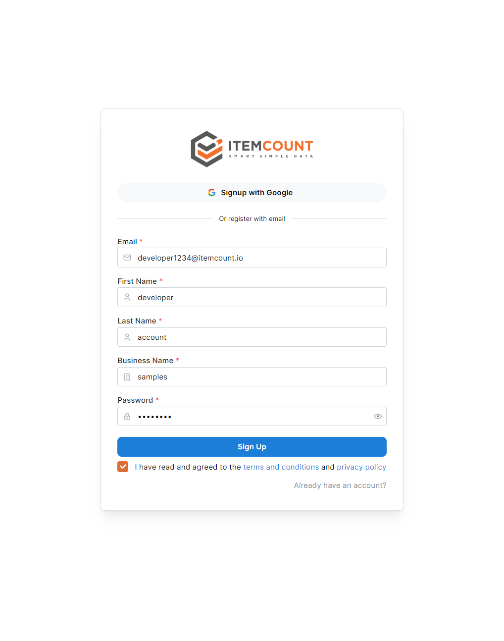 after filling out, Click on Sign Up