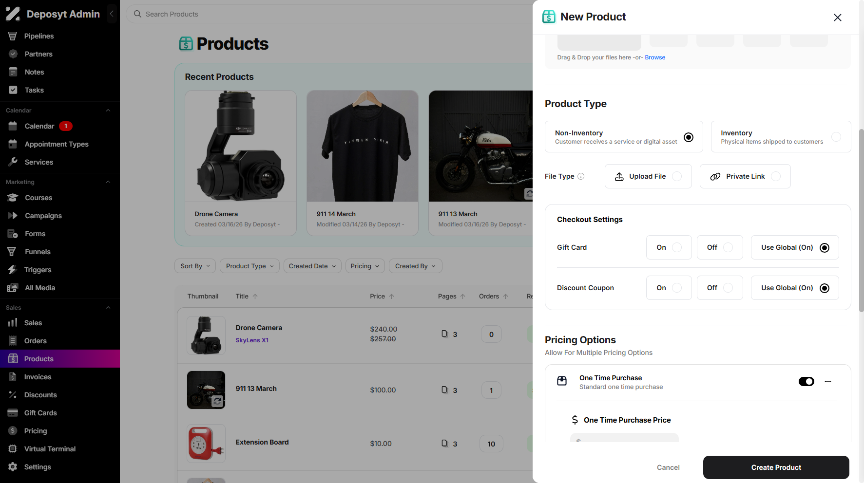 Step 5: Next, specify the Product Type. Non-Inventory for services or digital assets, and Inventory for physical goods.