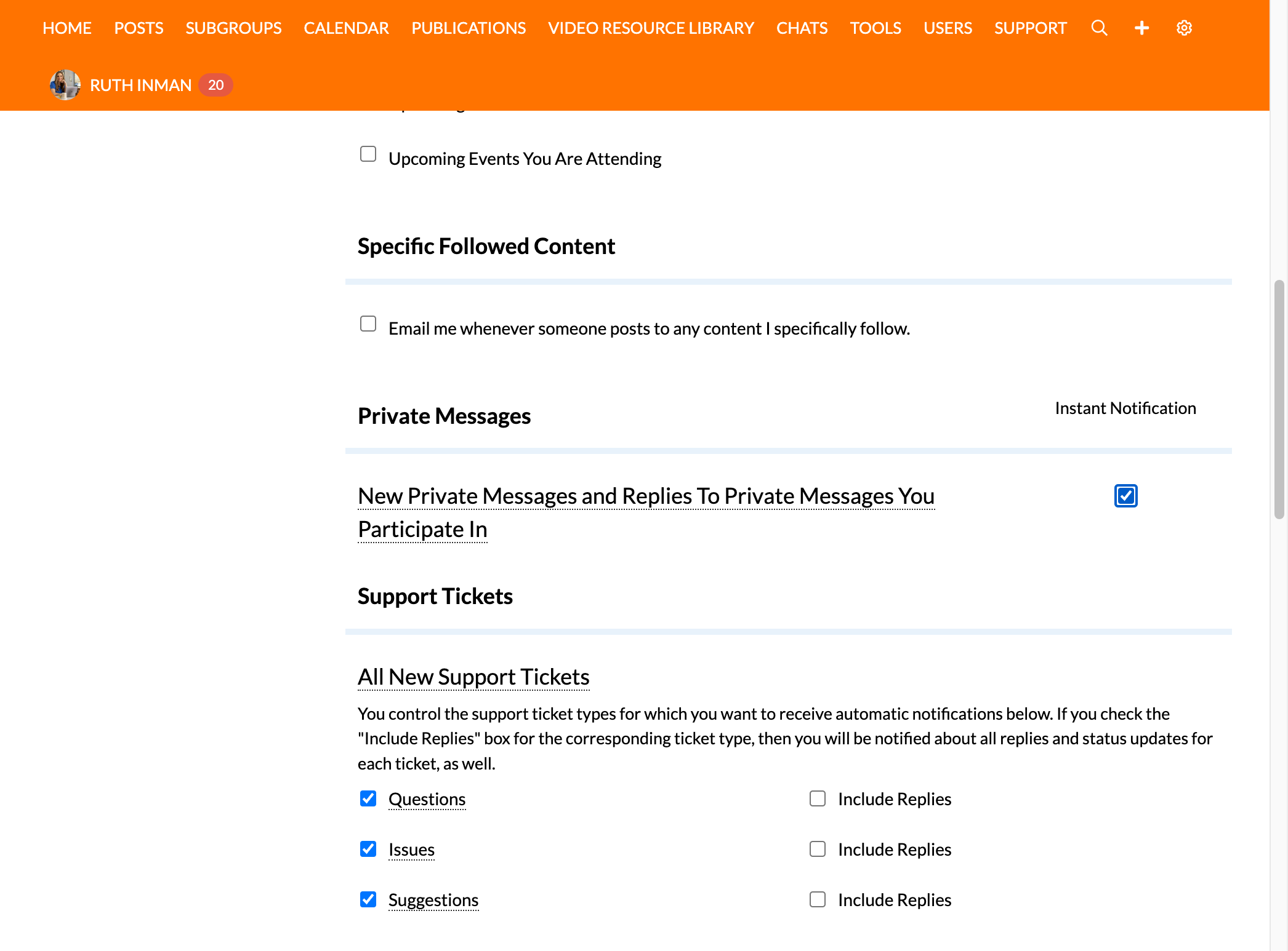 Check "New Private Messages and Replies To Private Messages You Participate In"