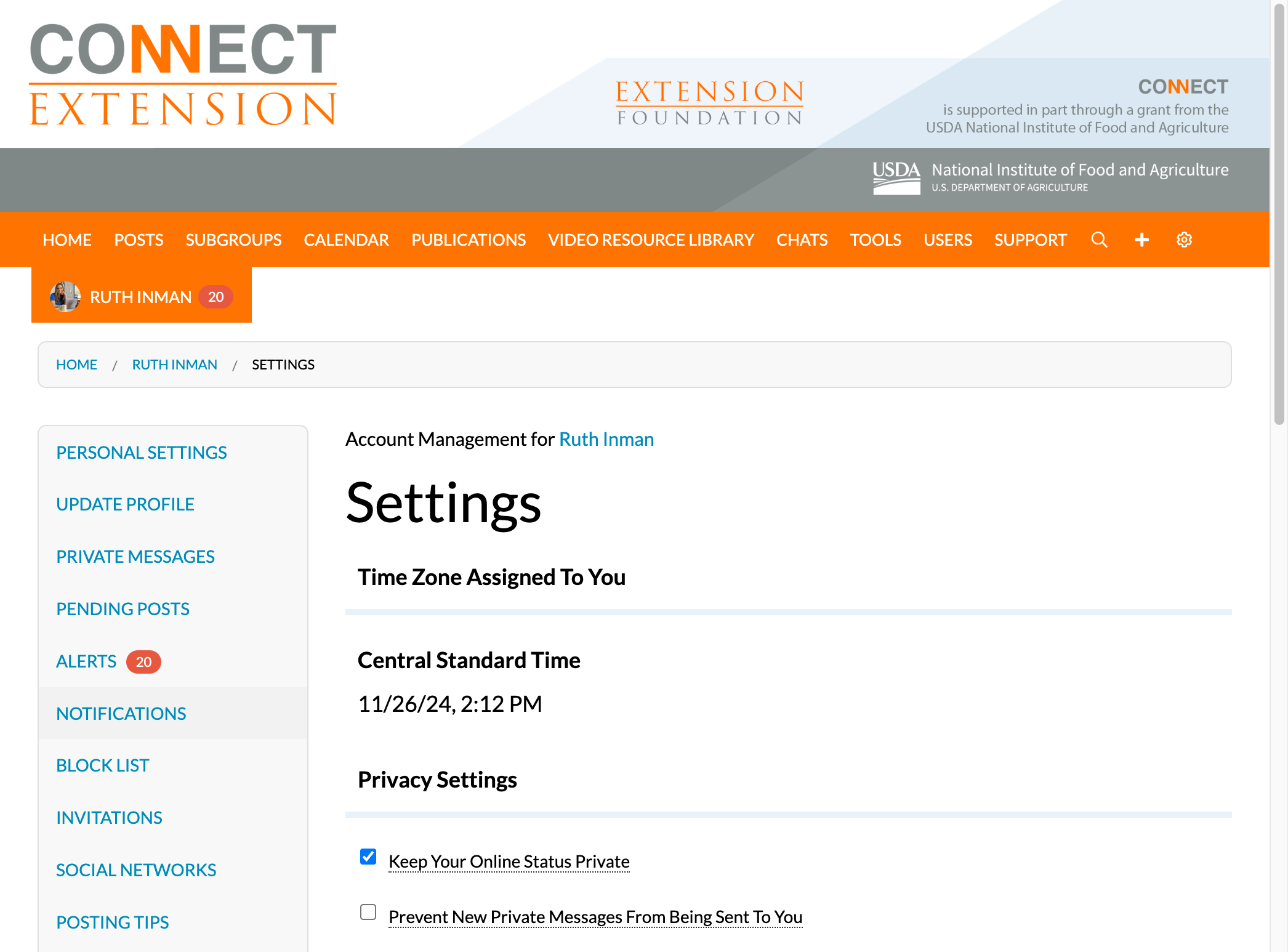 From the settings pages, click on NOTIFICATIONS