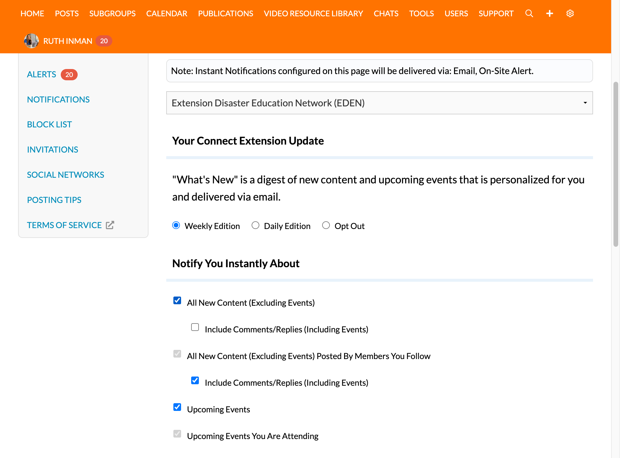 Customize your other instant notifications. Check "All New Content (Excluding Events)"
