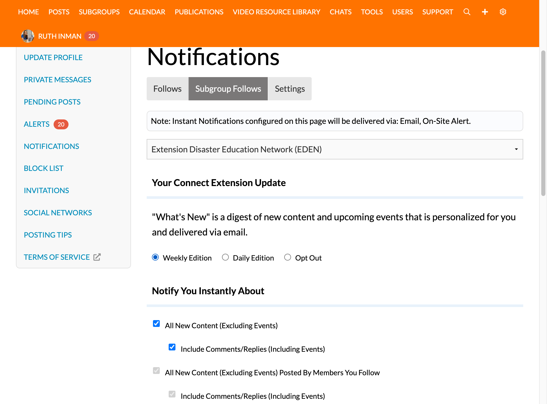 Customize the frequency of Connect Extension updates. A Weekly Edition is most common.