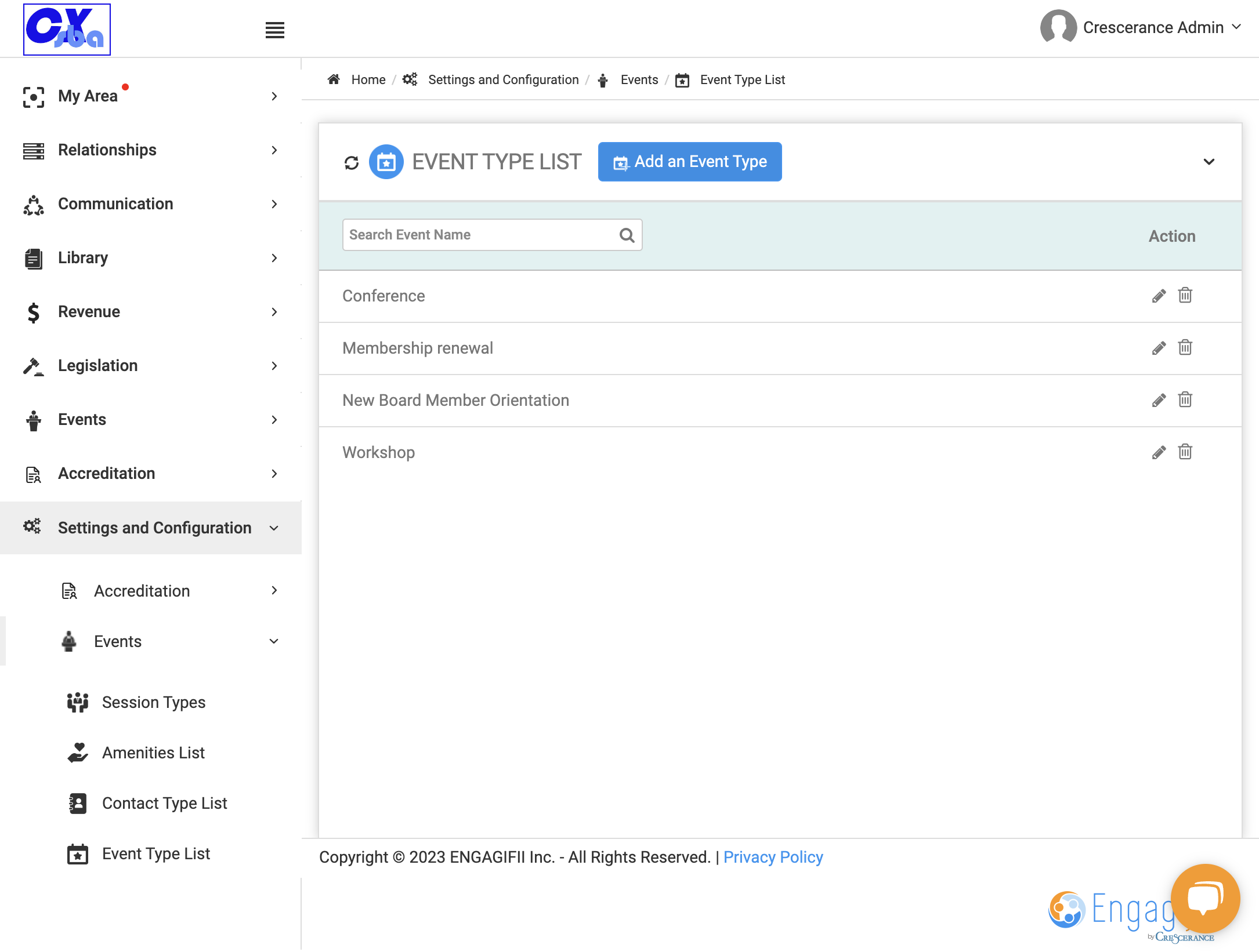 Click on Add an Event Type