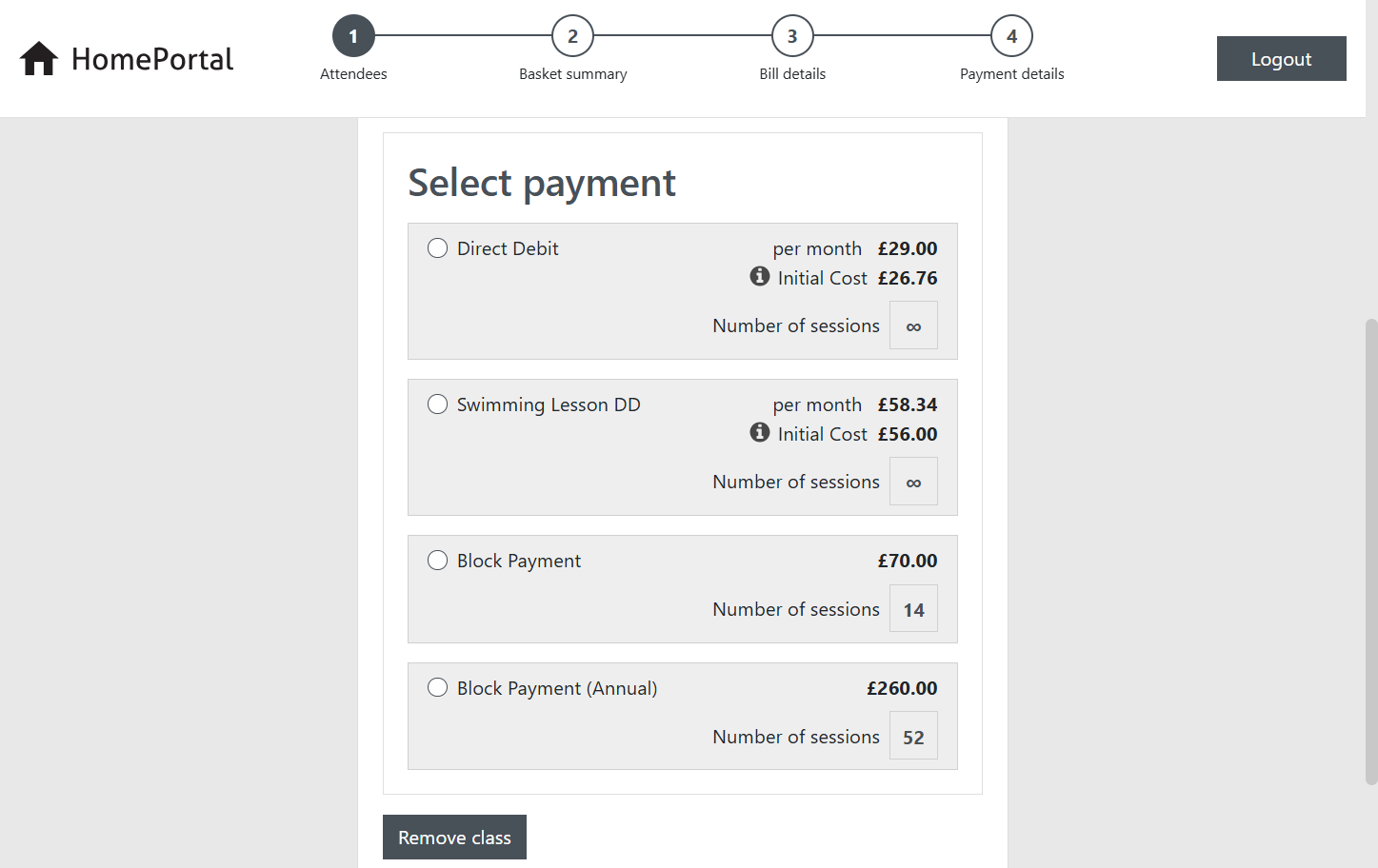 Select the Direct Debit payment plan that is relevant to you.