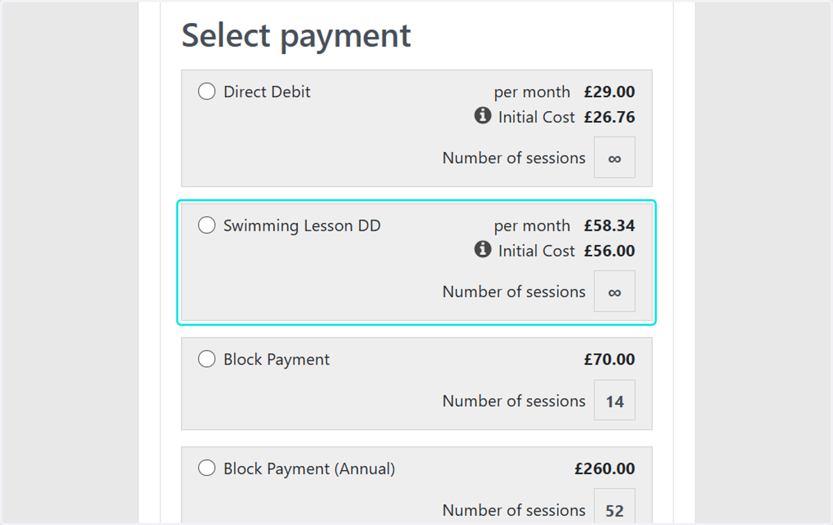 Select the Direct Debit payment plan that is relevant to you.