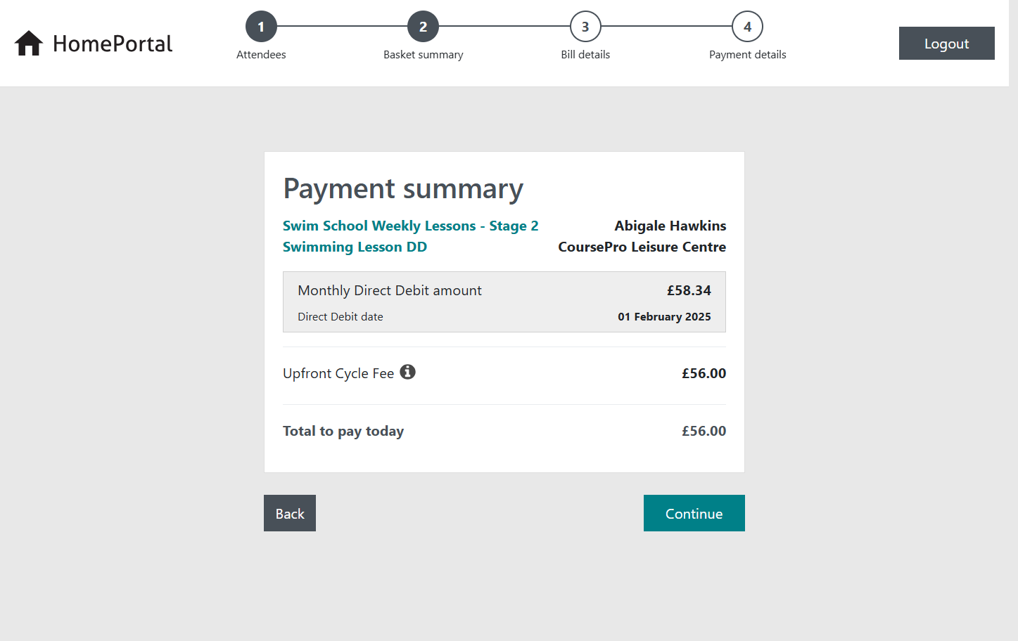 It will confirm the cost of the upfront payment the customer must pay today