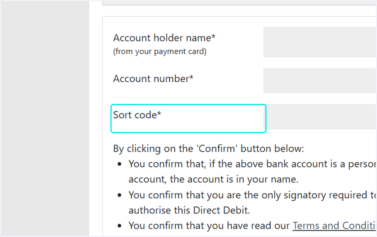 Type in the Sort code