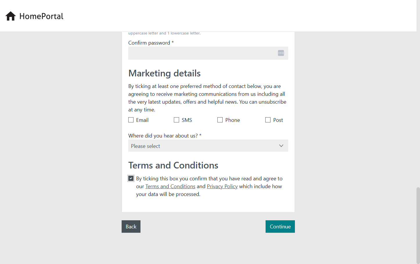 Tick to confirm you are happy with the terms and conditions and Privacy Policy