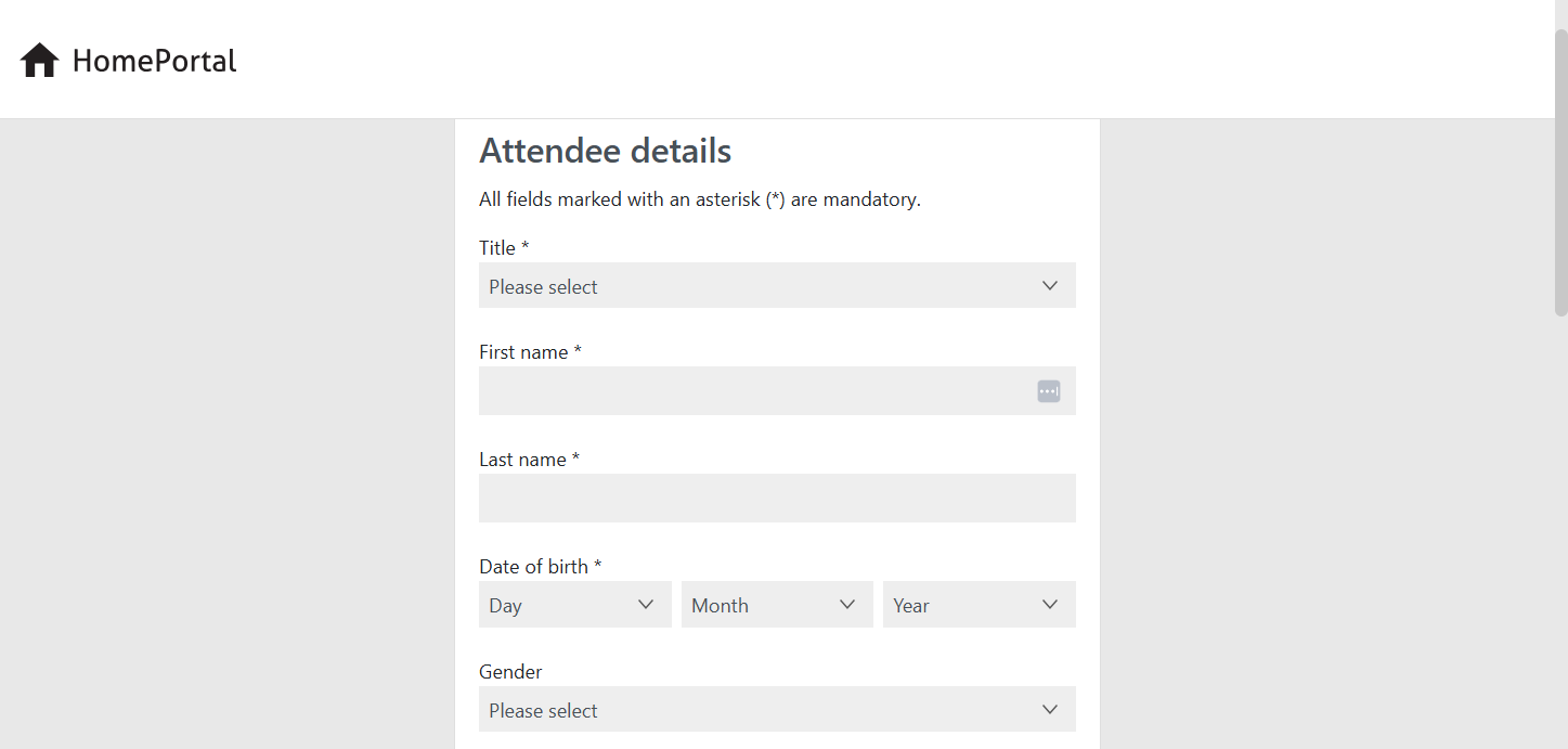Complete the ATTENDEE details form (as shown below)