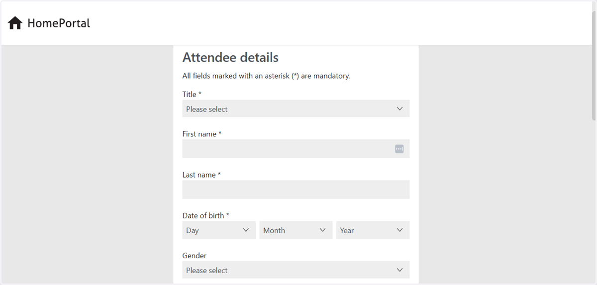 Complete the ATTENDEE details form (as shown below)