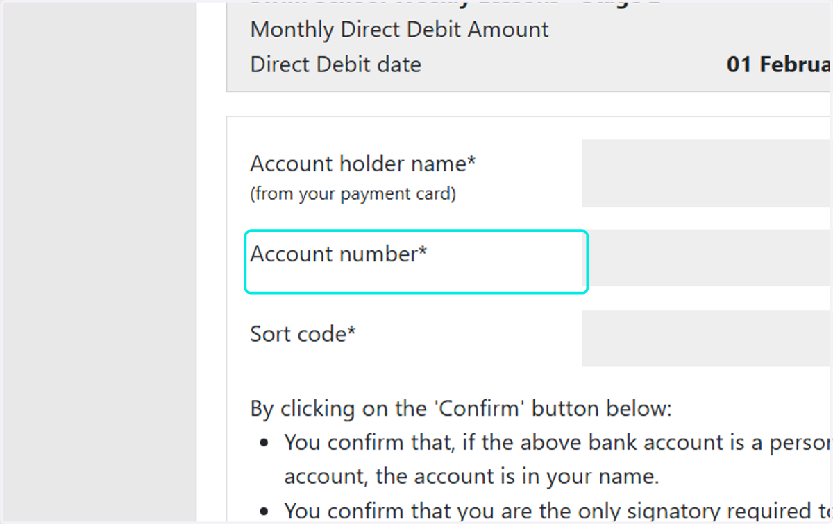 Type in the Account number