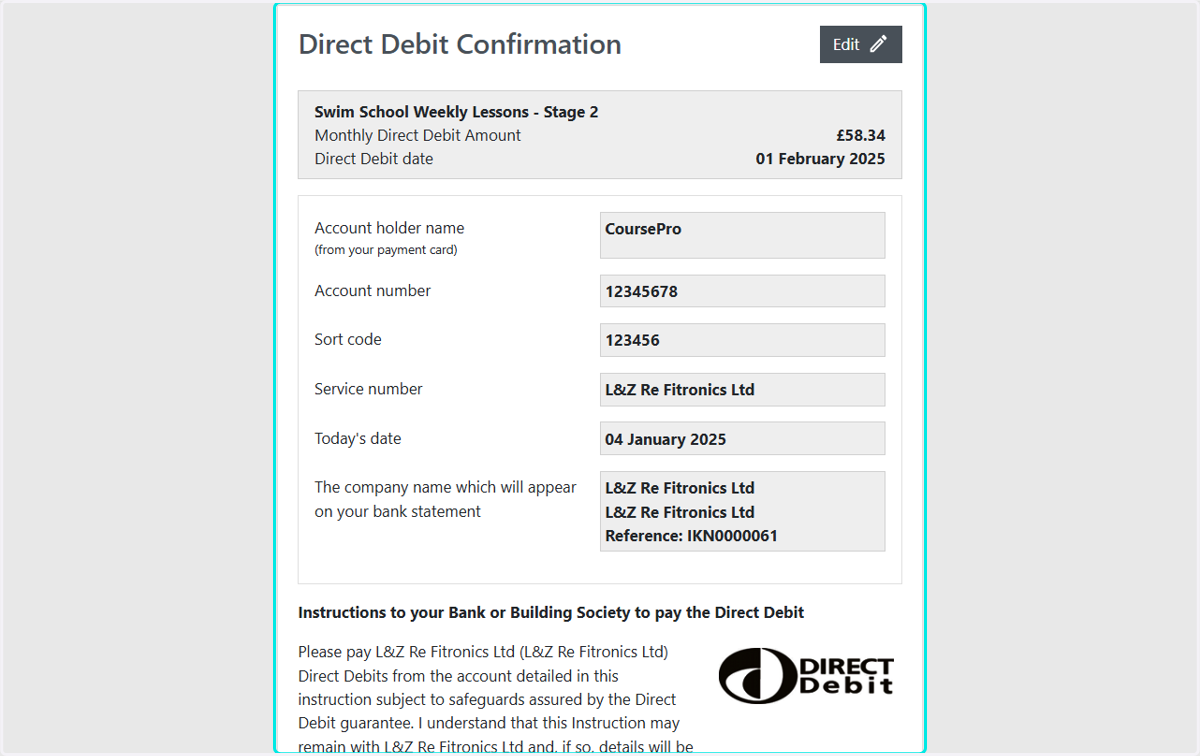 Read through and check you are happy with all information within the Direct Debit Confirmation