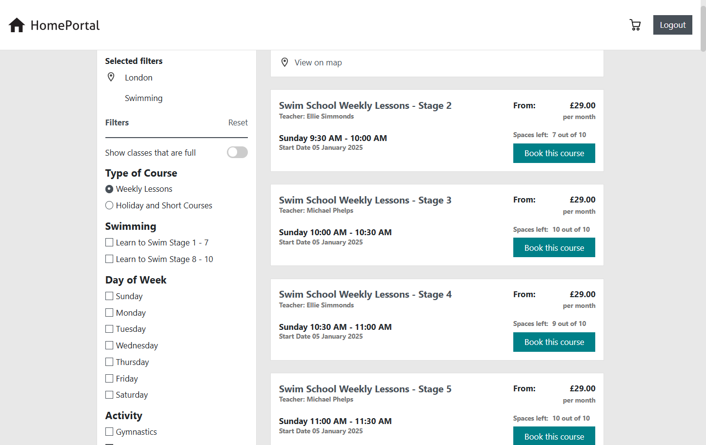 Once you filter by ‘Type of Course', additional filters will appear below which are level specific filters
