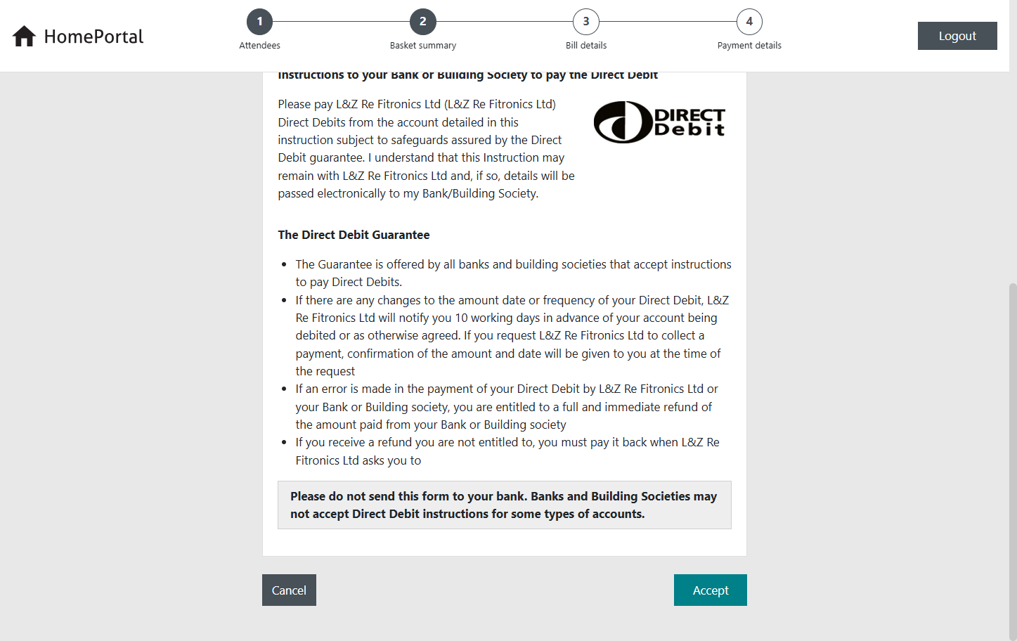 Read through and check you are happy with all information within the Direct Debit Confirmation