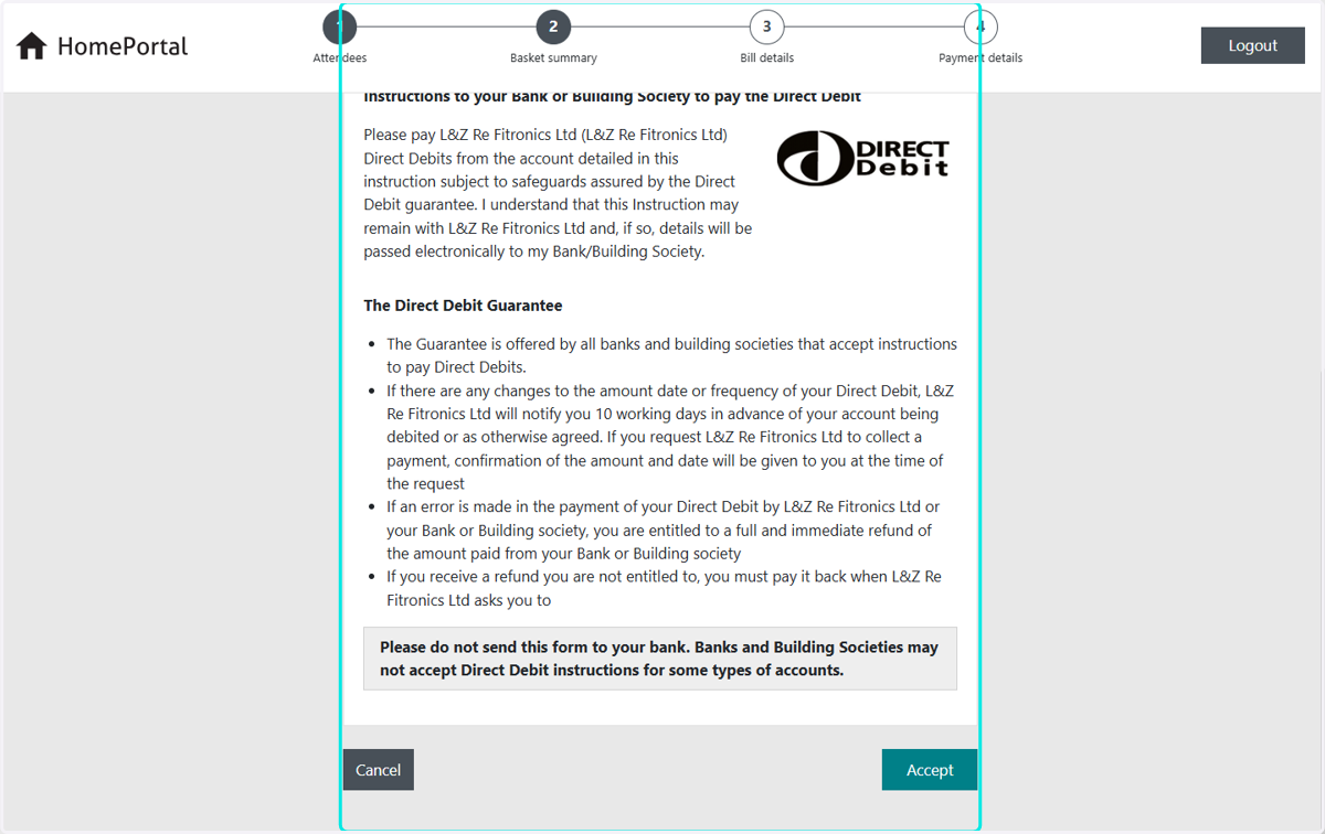 Read through and check you are happy with all information within the Direct Debit Confirmation
