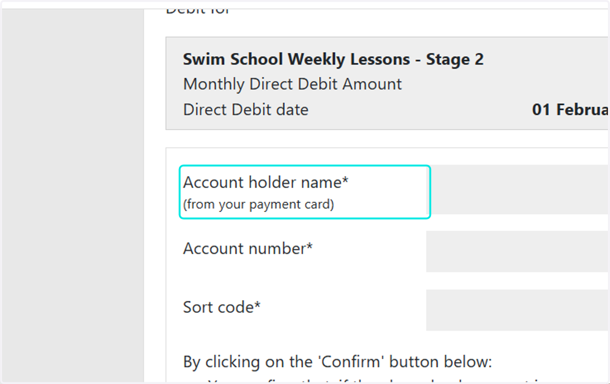 Type in the Account Holders Name