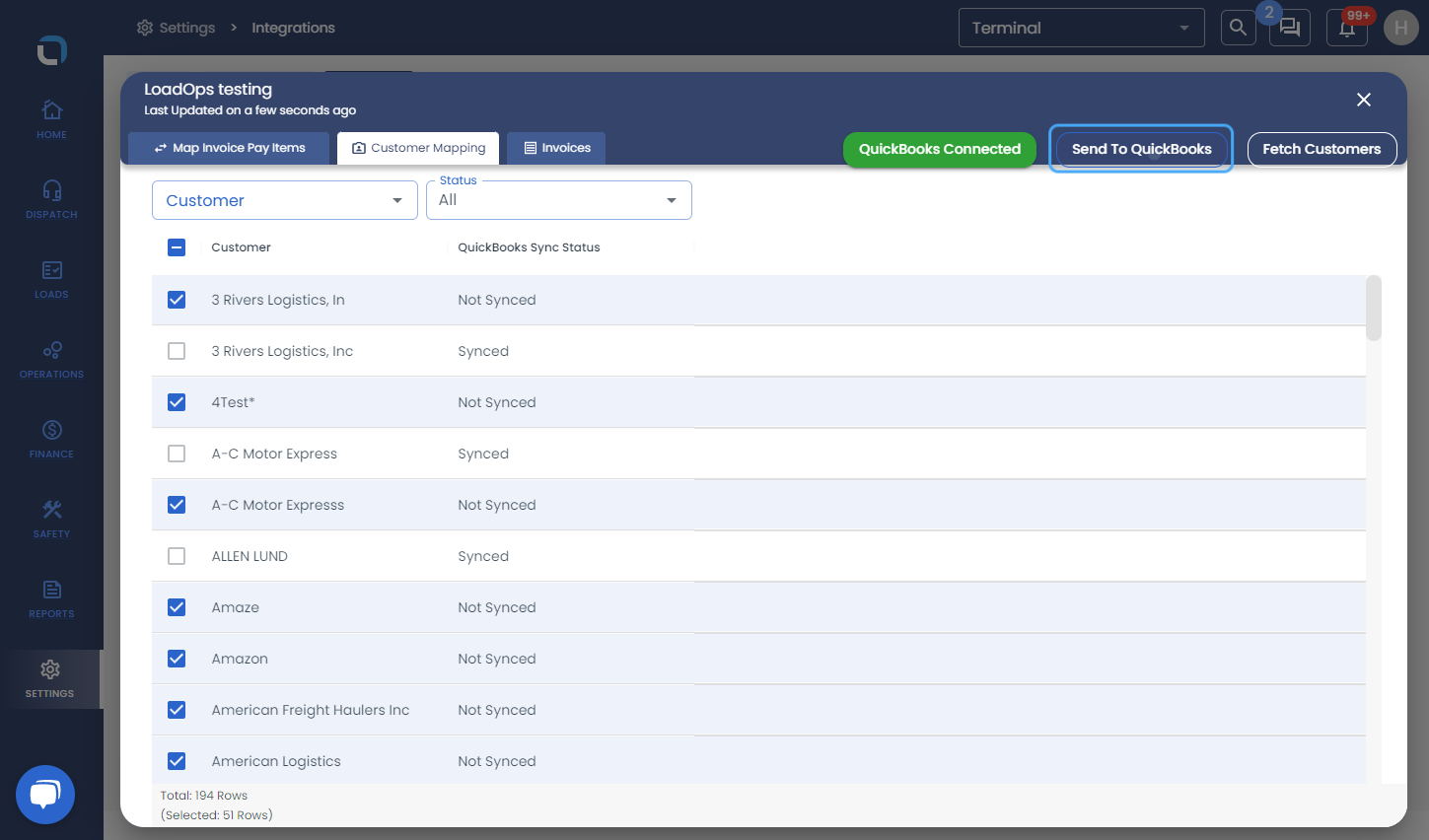 Click on Send To QuickBooks