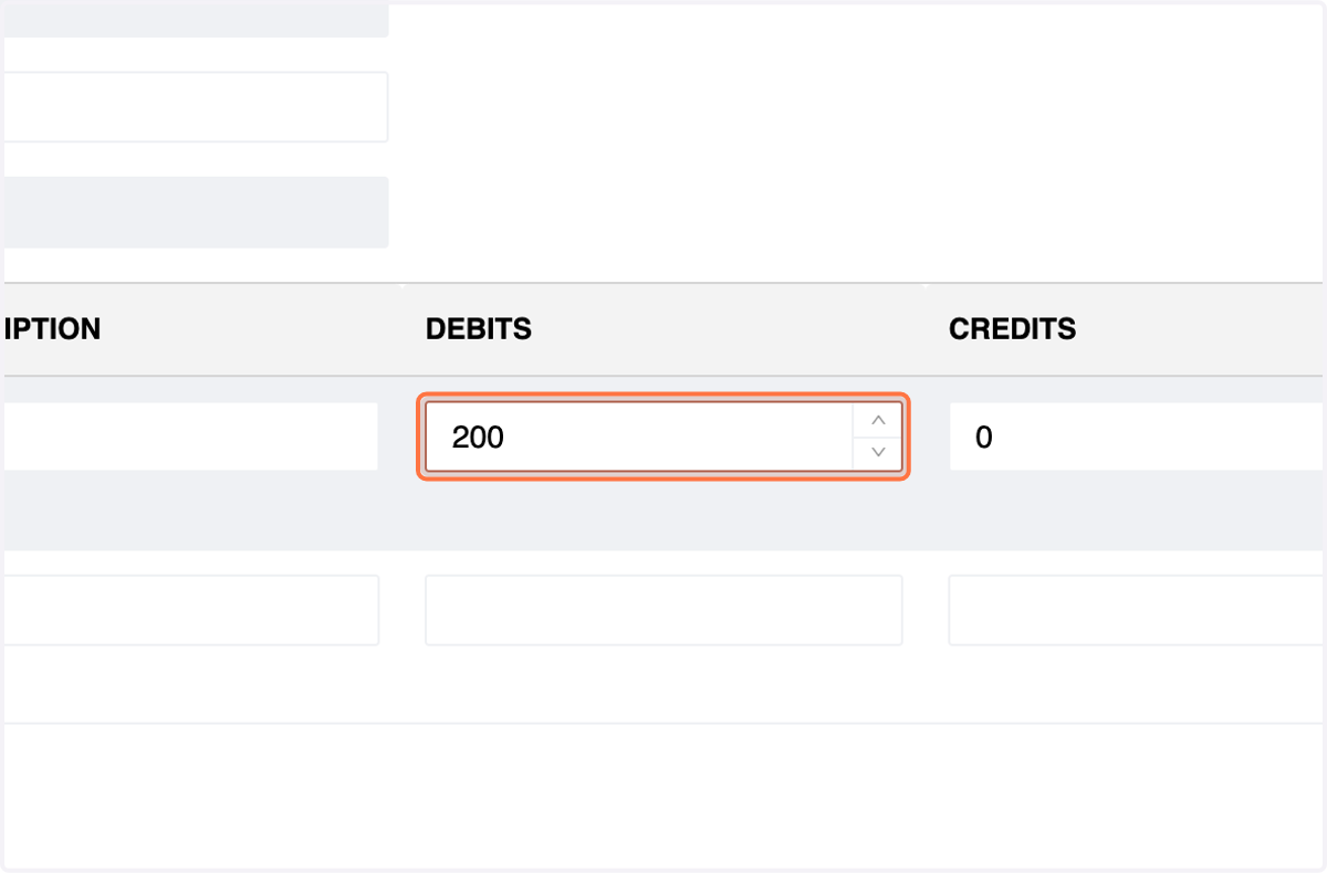 Enter the Amount in the Debit Section.