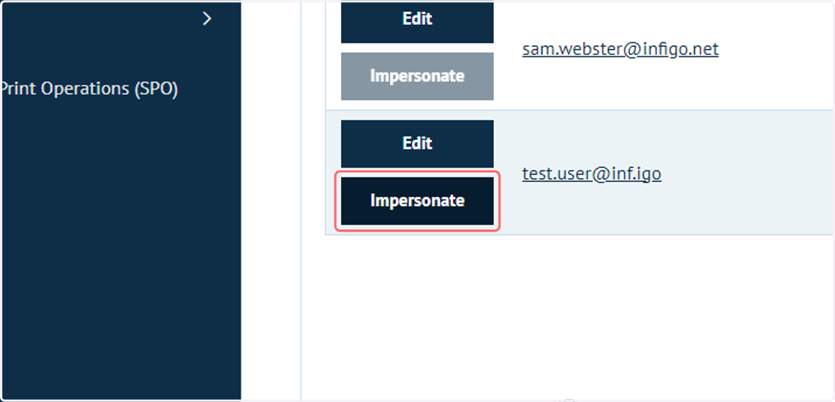 Click on Impersonate