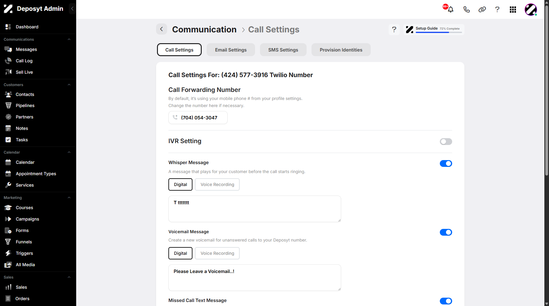 Step 4: You will then be taken to the Call Settings section under Communication. This section allows users to adjust and configure the call settings for more efficient use.