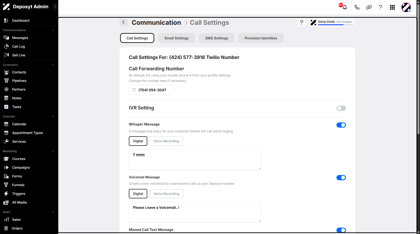 Step 4: You will then be taken to the Call Settings section under Communication. This section allows users to adjust and configure the call settings for more efficient use.