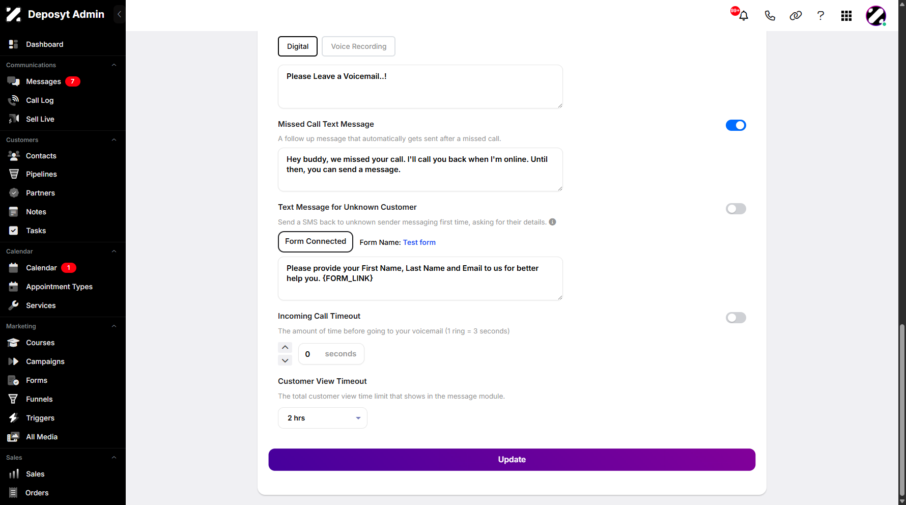 Step 5: Click the Update button once you are done setting up.